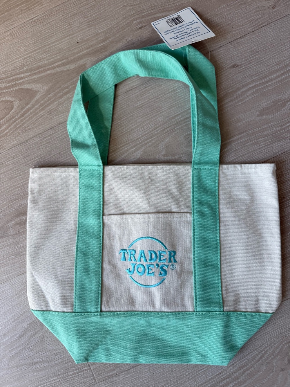 Trader Joe's Cream and Mint Green Canvas Tote